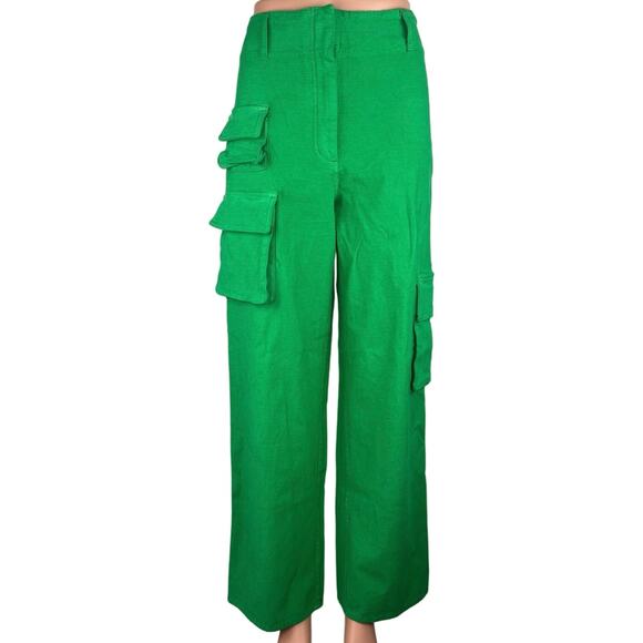 Aritzia Wilfred Free Green Cotton High Rise Ankle Cargo Wide Leg Pants Size 8 - Picture 1 of 5